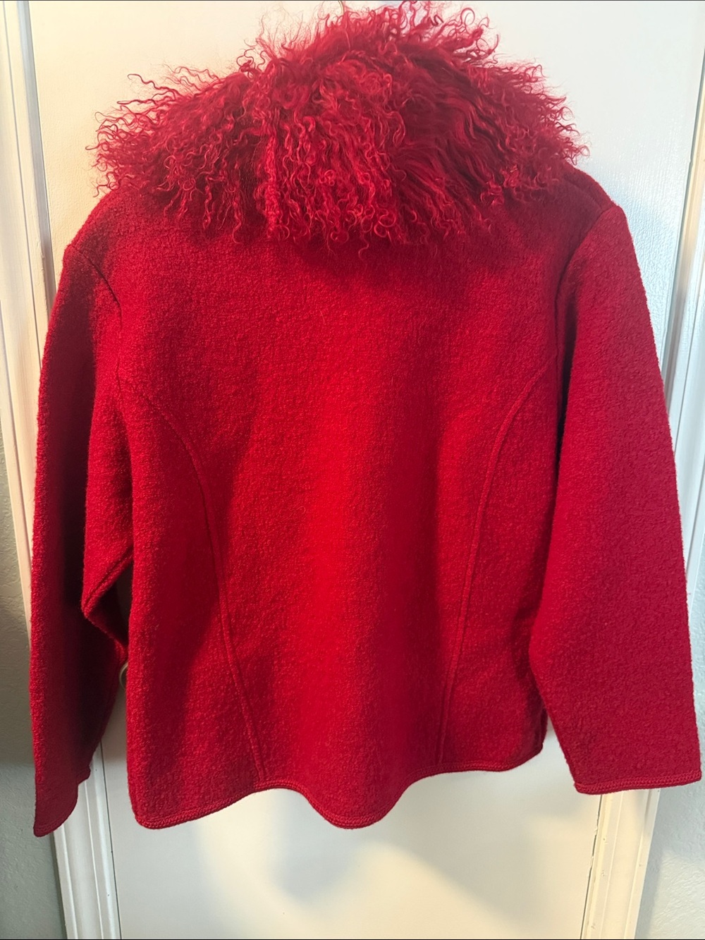Lisa International Red Teddy Jacket with Curly Fur Collar - Picture 6 of 6